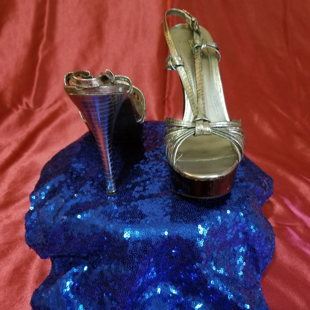 Metallic strappy heels